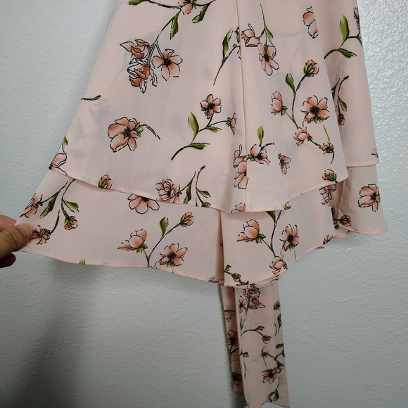 Forever 21 Layered-Hem Pink Flare Romper Flower Print Sz M Spaghetti Straps. - Picture 8 of 14
